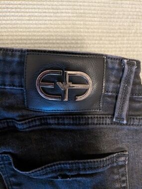 Emporio Armani Men’s Black Slim Jeans Denim Logo Patch 36 X 32 Italy